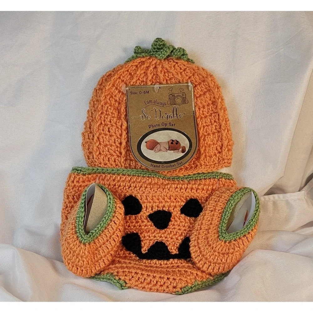 Hand Crochet 3 Piece Baby Set 0-6 Month Halloween I Am Always So 'Dorable NIP